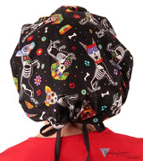 Stylish American Made Banded Bouffant Ponytail Scrub Cap - X - Ray Dogs with Black Ties SALE-Fall-2025