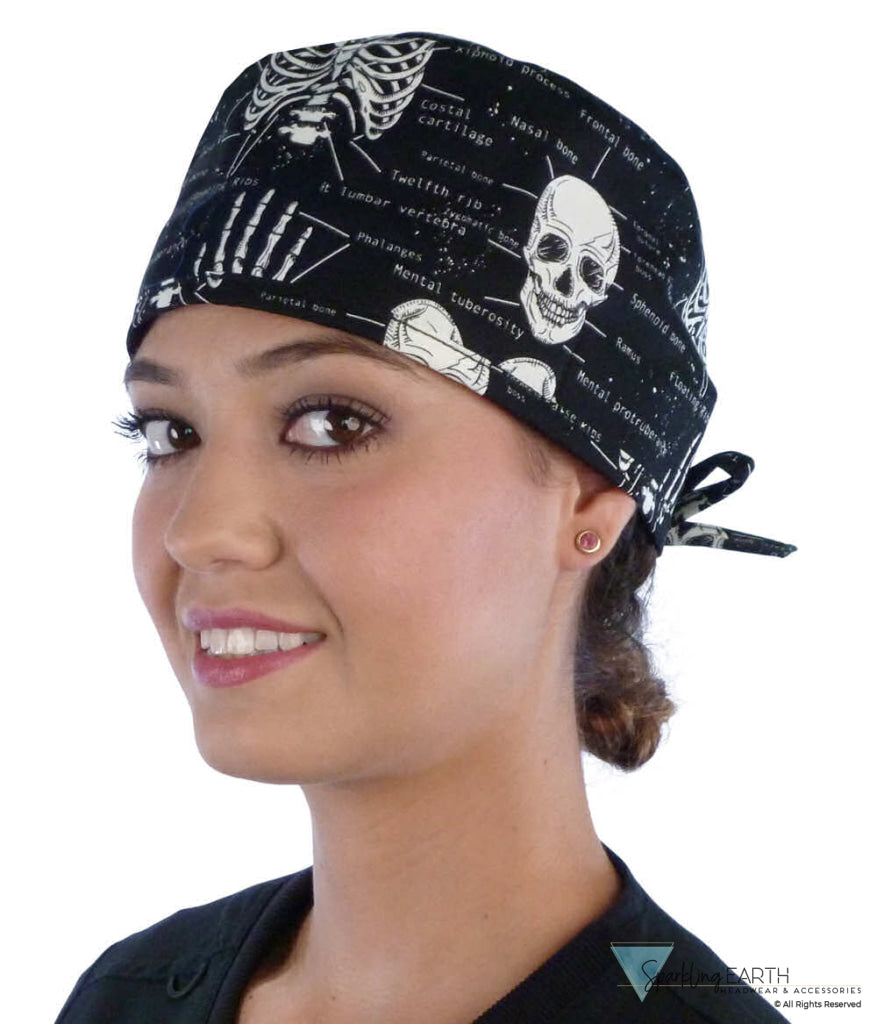 Two Piece Bundle of Heartbeats on Navy and Human Body Skeletons Unisex Surgical Style Scrub Cap - 100% Cotton - Made in