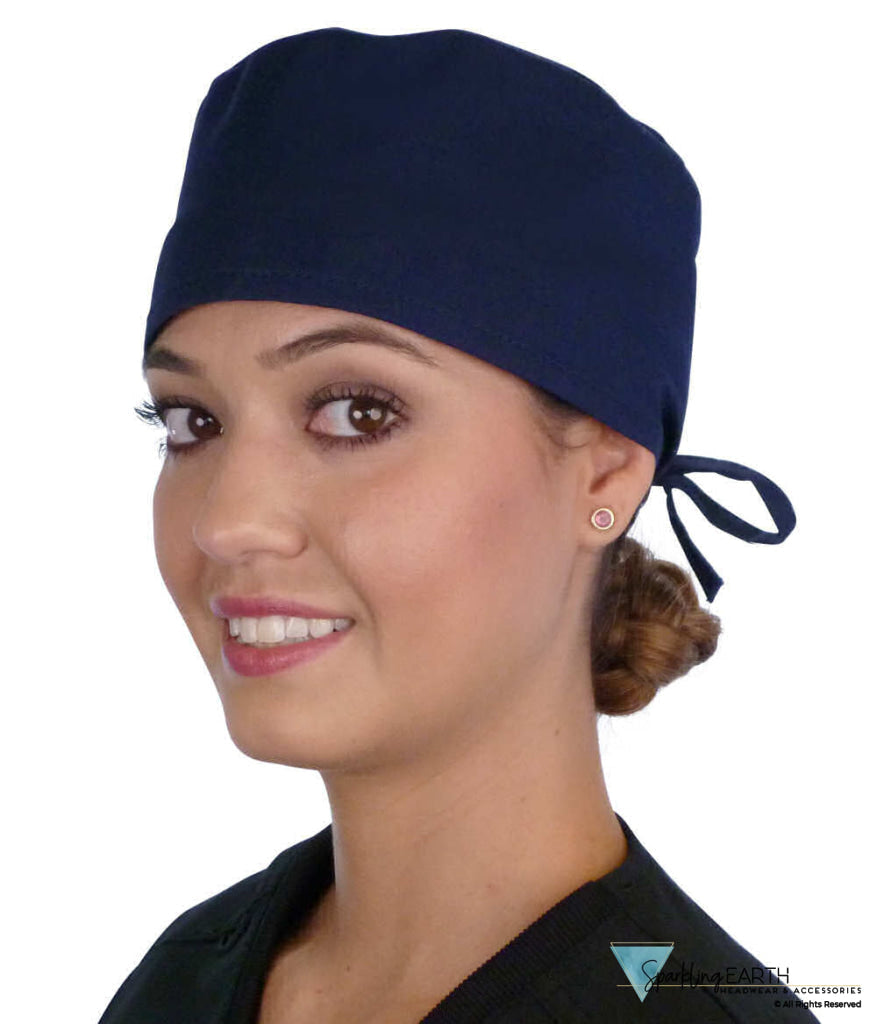 Two Piece Bundle of Solid Black and Navy Blue Unisex Surgical Style Scrub Cap - 100% Cotton - Made in The USA! Surgical