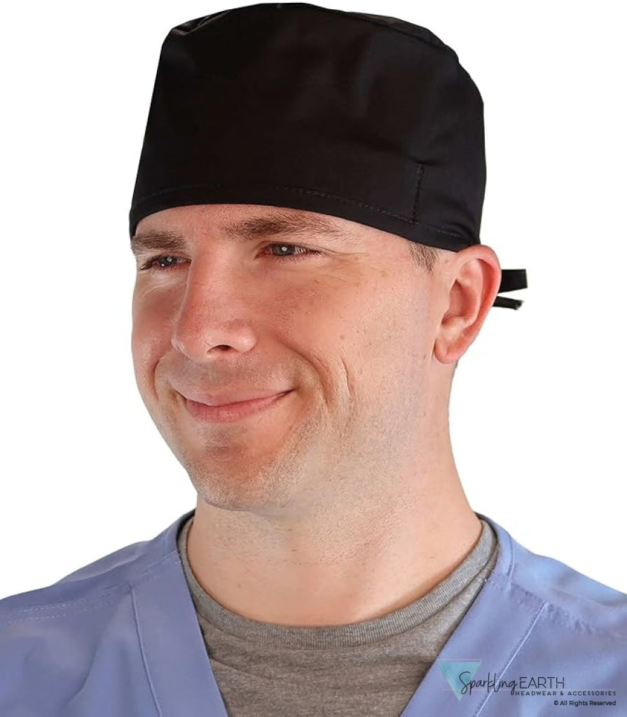 Two Piece Bundle of Solid Black and Navy Blue Unisex Surgical Style Scrub Cap - 100% Cotton - Made in The USA! Surgical