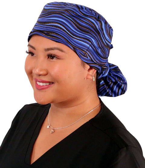 Big Hair Surgical Scrub Cap - Waves of Blue