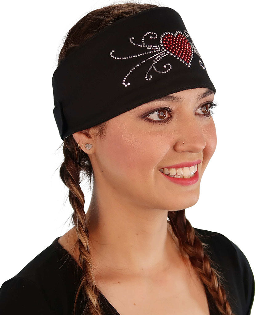 Embellished Chop Top Doo Wrap – Bold Biker Bandana with Exclusive Bling - Black Chop Top with Red Heart & Swirls