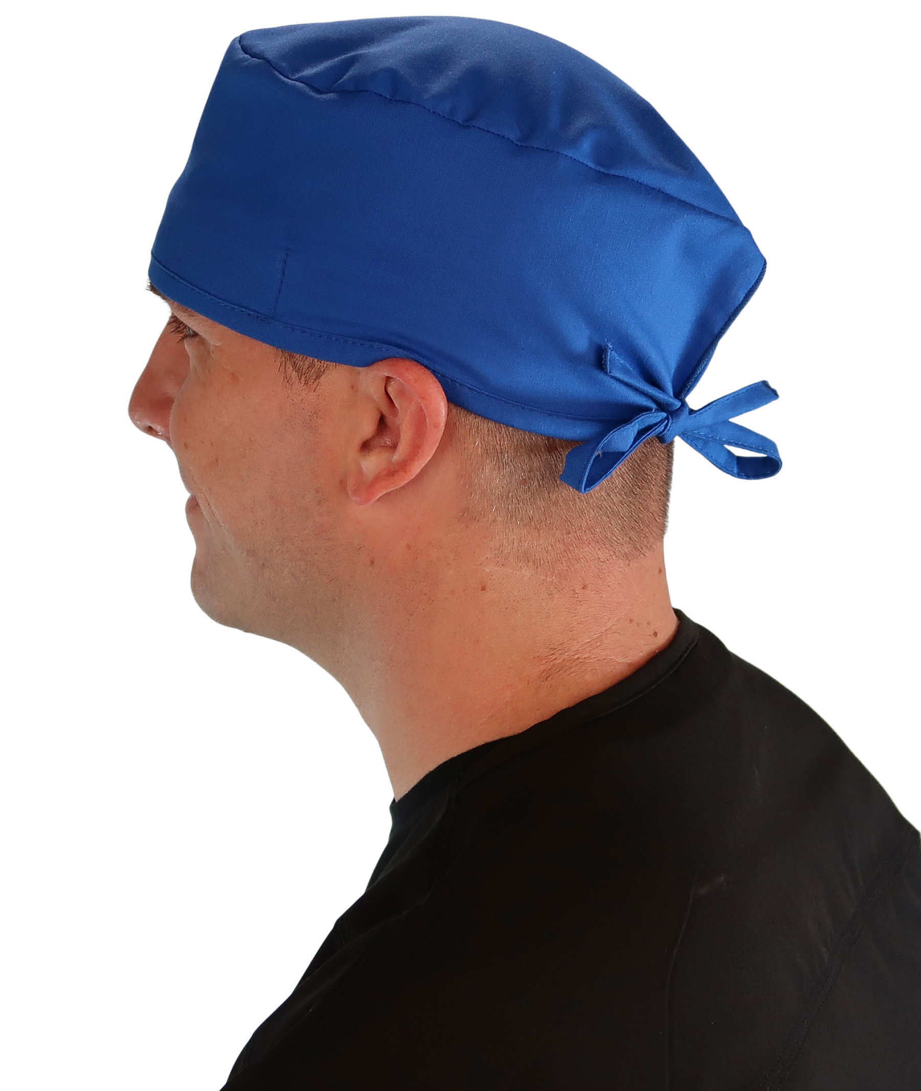 Side Facing View of a Man Wearing a Classic Cotton Surgical Scrub Cap - Royal Scrub Cap