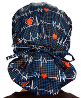 Banded Bouffant Surgical Scrub Cap - Heartbeats on Navy - Banded Bouffant Surgical Scrub Caps - Sparkling EARTH
