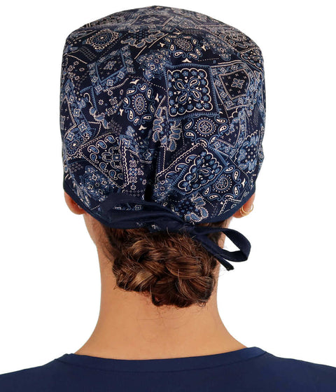 Surgical Scrub Cap - Bandana Bonanza with Navy Ties