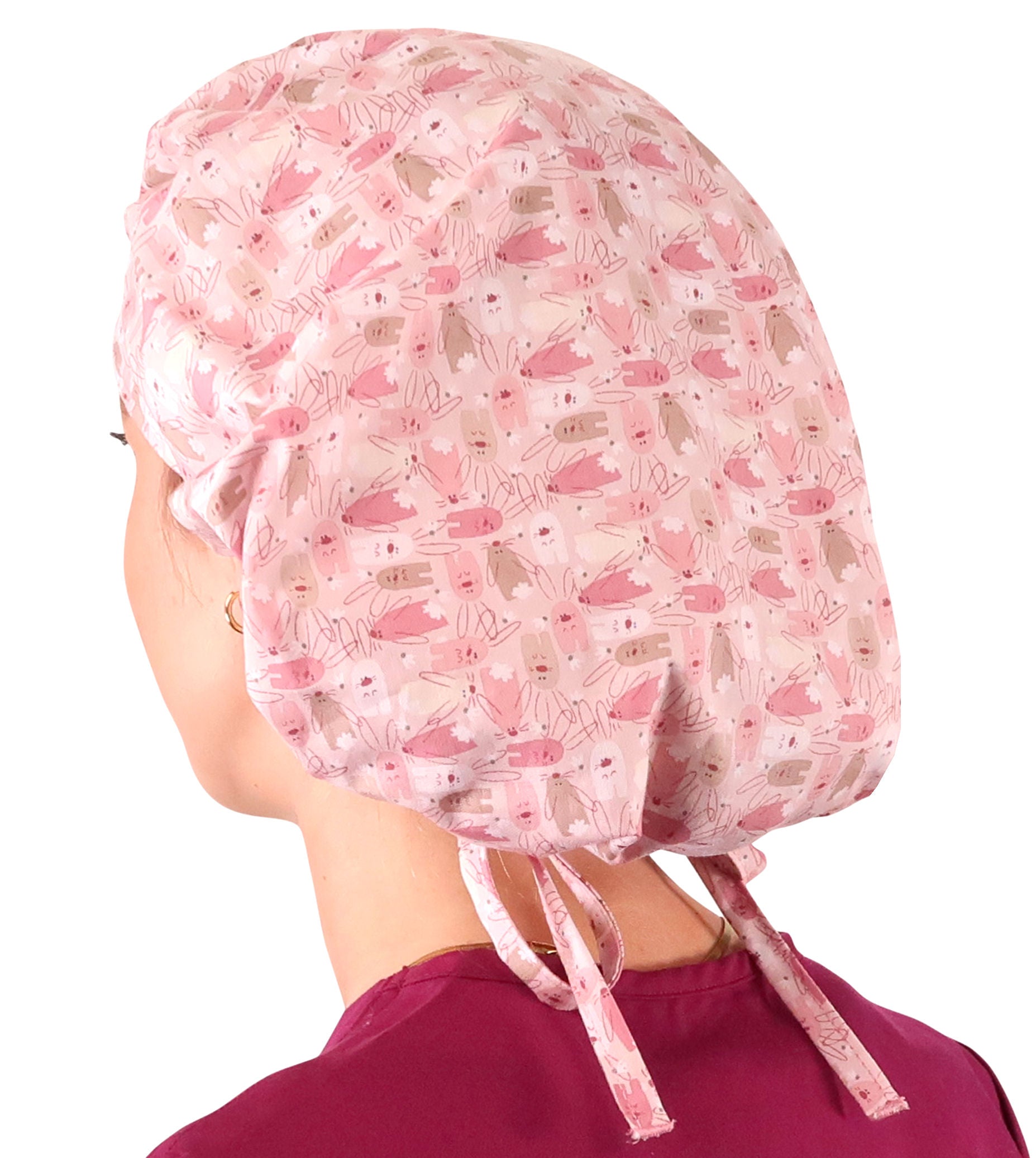 Stylish American Made Banded Bouffant Ponytail Scrub Cap - Honey Bunnies Banded Bouffant Surgical Scrub Caps