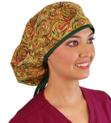 Big Hair Surgical Scrub Cap - Fall Harvest with Green Ties