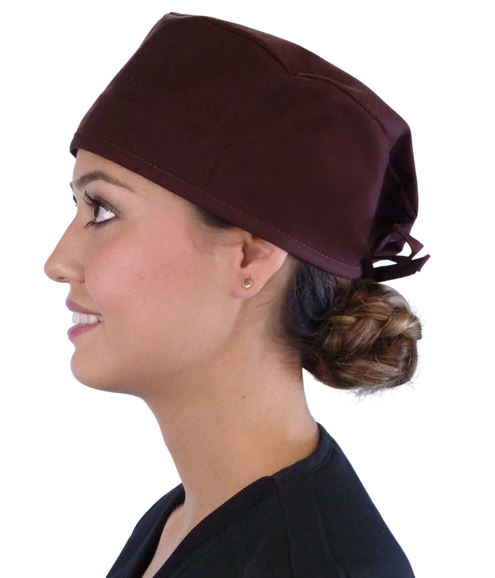Front Facing View of a Man Wearing a Classic Cotton Surgical Scrub Cap - Chocolate Brown Scrub Cap