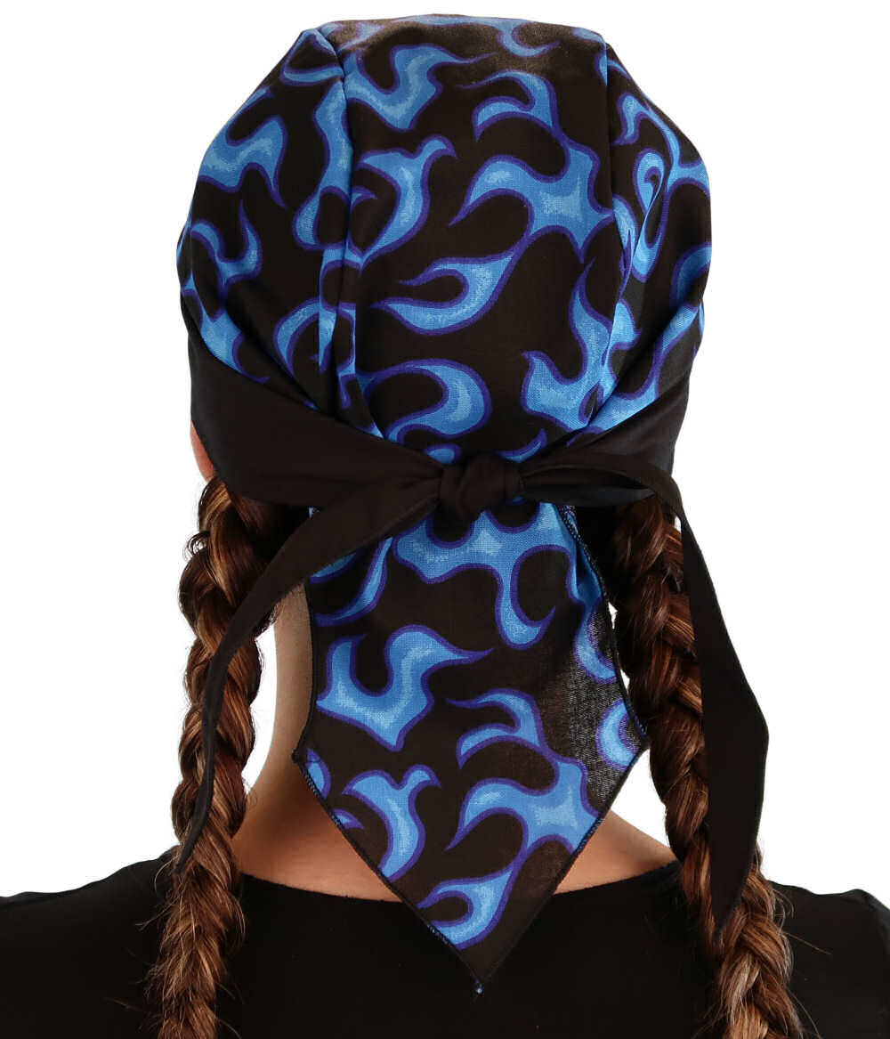 Breathable Cotton Skull Caps: Perfect for Any Activity - Blue Liquid Flames on Black Classic Skull Caps