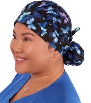 Banded Bouffant Surgical Scrub Cap - Blissful Blue Butterflies