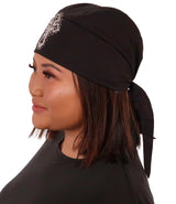 Embellished Extra Deep Deluxe Skull Cap - Black Deluxe Skull Cap with Glitter Cross Rhinestud/Stone Design