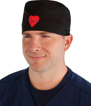 Embellished Surgical Scrub Cap - Black Cap with Medical Heart Patch