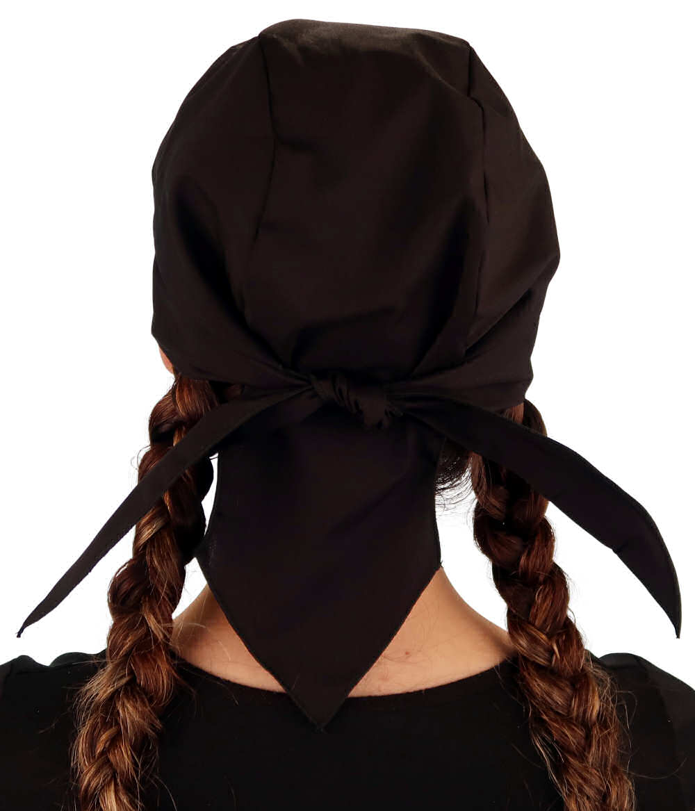 Back Facing View of a woman wearing a classic Skull Cap with a Blue Butterfly Patch on Black. 