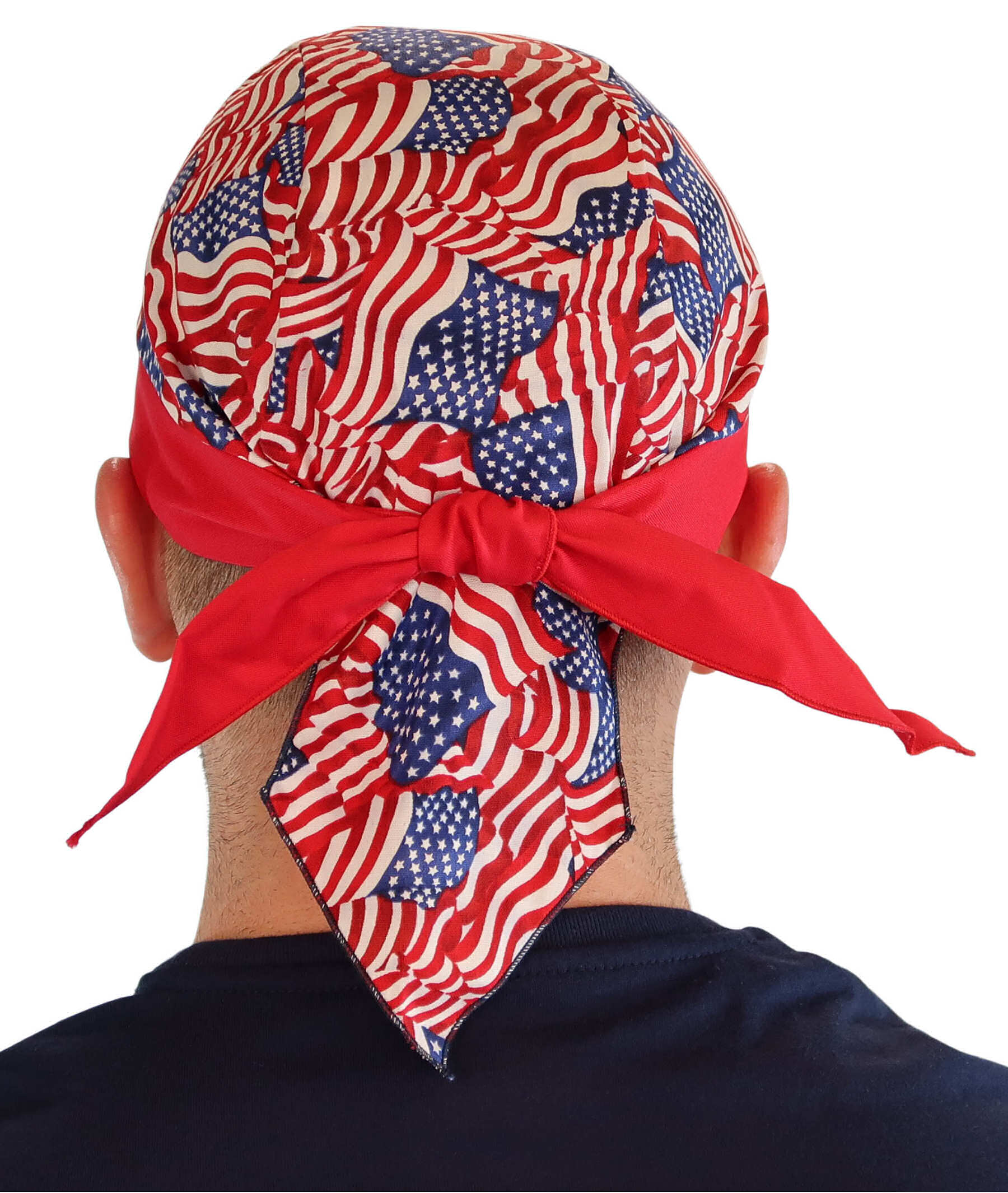 Breathable Cotton Skull Caps: Perfect for Any Activity - Small Tossed US Flags with Red Band Classic Skull Caps