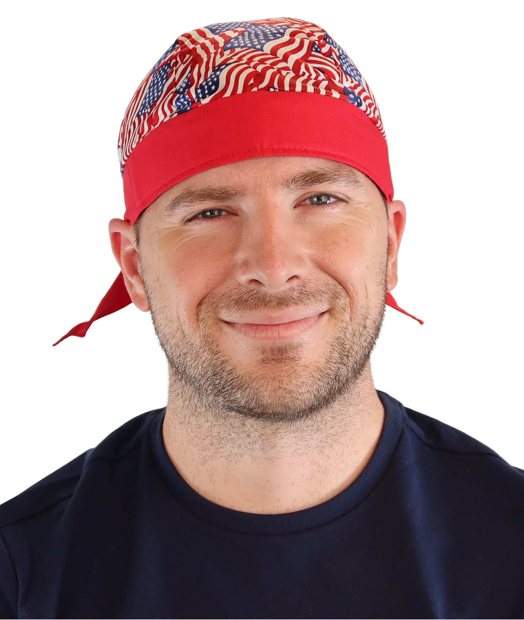 Breathable Cotton Skull Caps: Perfect for Any Activity - Small Tossed US Flags with Red Band Classic Skull Caps