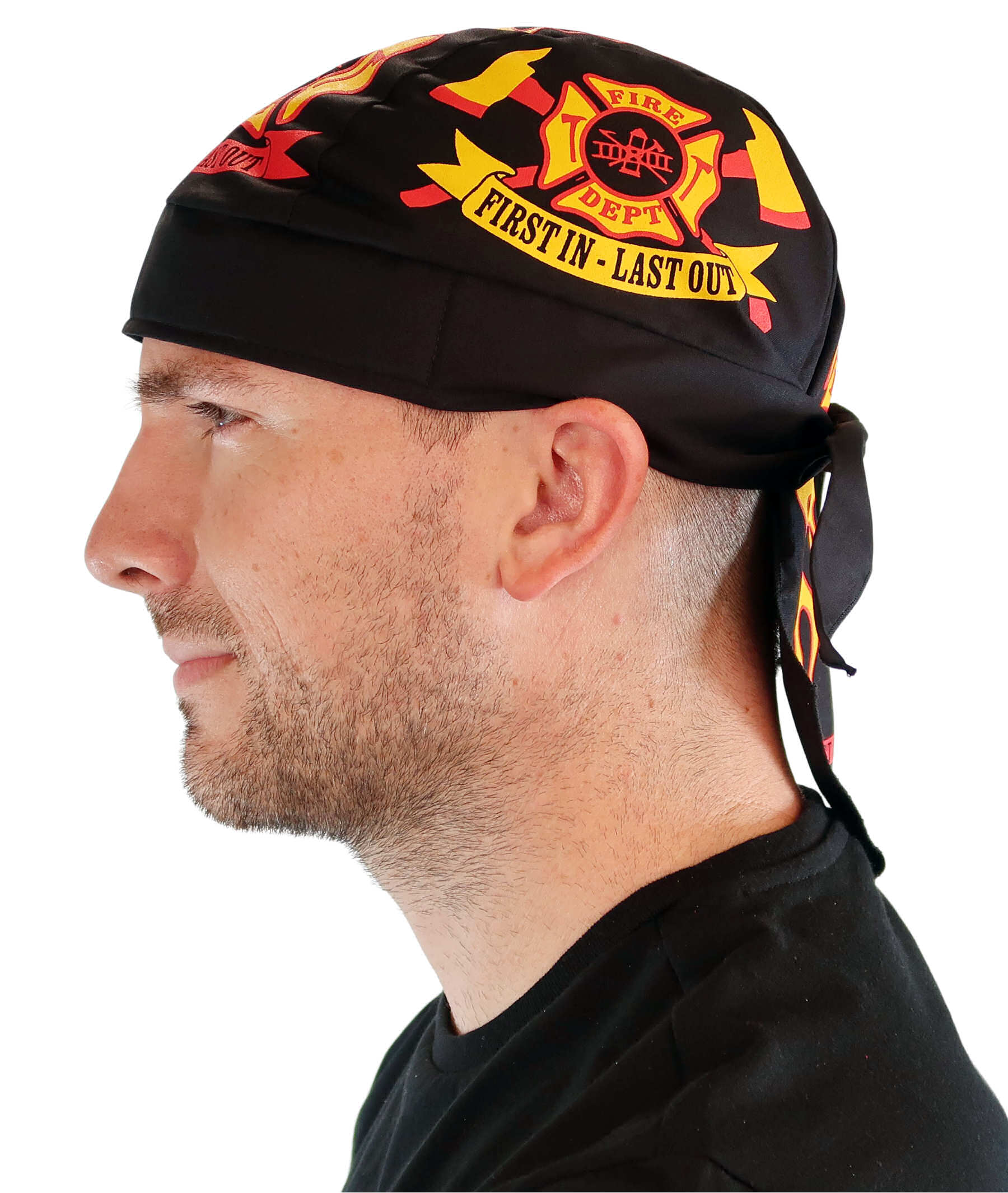 Breathable Cotton Skull Caps: Perfect for Any Activity  - Fire Department on Black - Classic Skull Caps - Sparkling EARTH