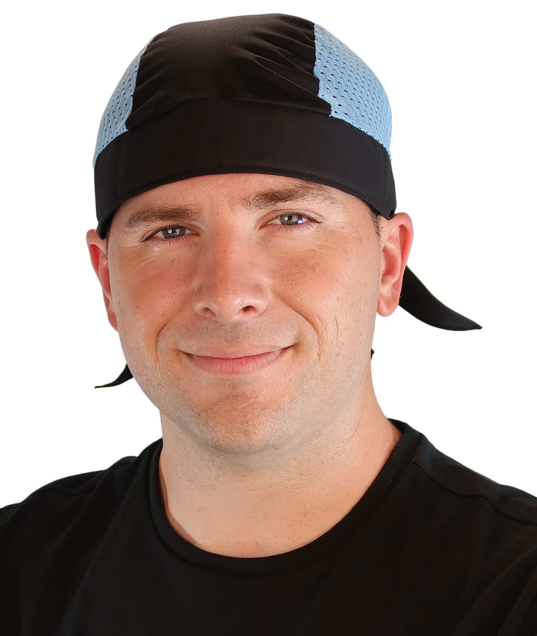 Breathable Cotton Skull Caps with Air Flow Side Panels - Ultimate Comfort Cotton - Sky Blue and Black Air Flow (Mesh