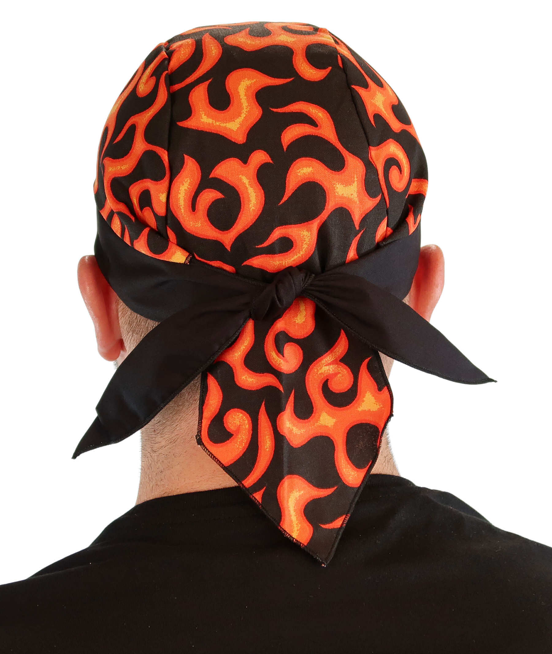 Breathable Cotton Skull Caps: Perfect for Any Activity - Orange Flames with Black Band Classic Skull Caps