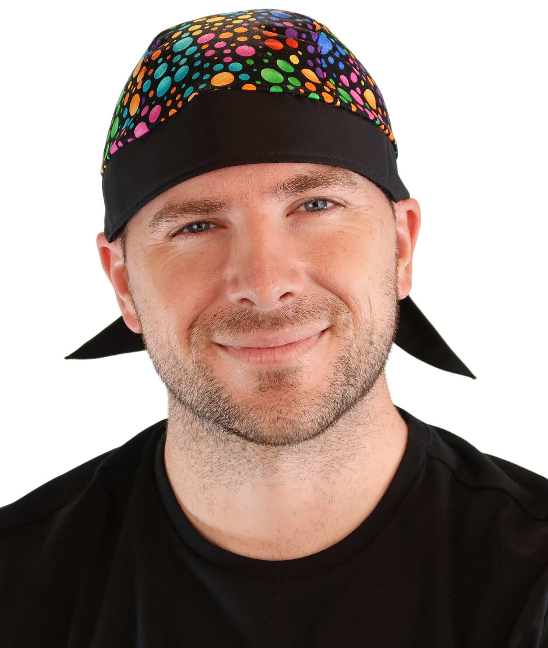 Breathable Cotton Skull Caps: Perfect for Any Activity - Multi Colored Dots on Black Classic Skull Caps