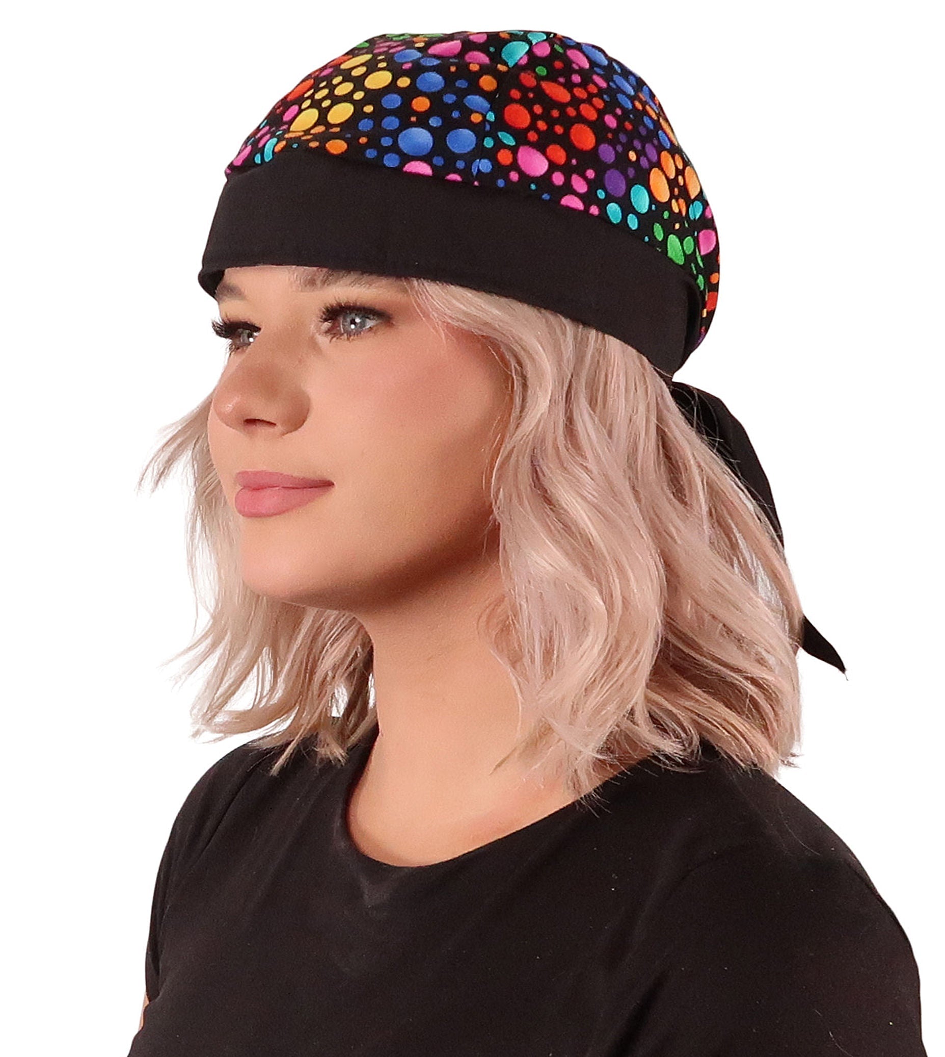 Breathable Cotton Skull Caps: Perfect for Any Activity - Multi Colored Dots on Black Classic Skull Caps