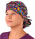 Front Facing Tied View of a Woman Wearing a Tied Back Banded Bouffant Ponytail Surgical Scrub Cap - Bright Flower Paisley Patterned Fabric  