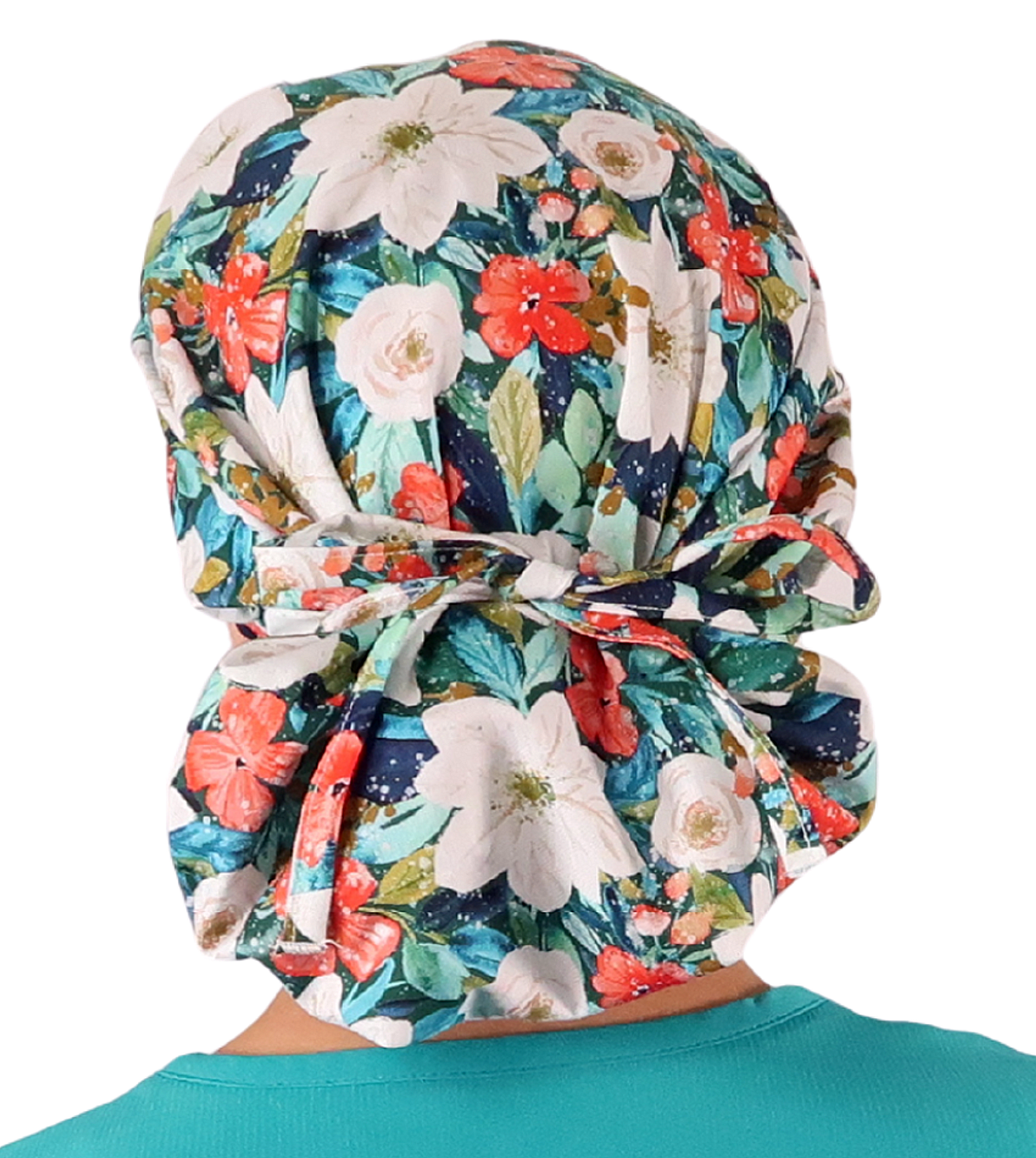 Stylish American Made Banded Bouffant Ponytail Scrub Cap - Lush Winter Foliage Banded Bouffant Surgical Scrub Caps