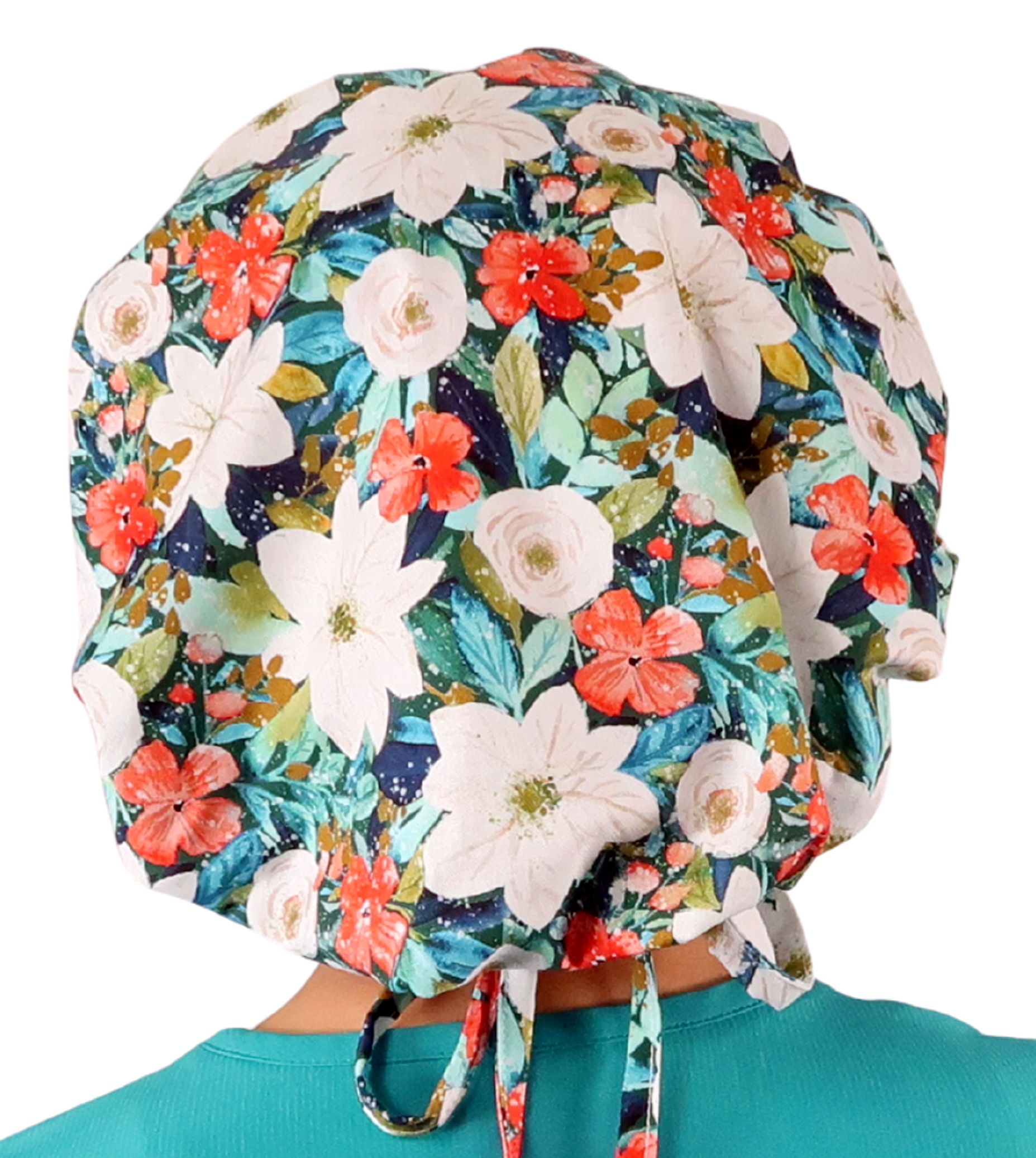 Stylish American Made Banded Bouffant Ponytail Scrub Cap - Lush Winter Foliage Banded Bouffant Surgical Scrub Caps