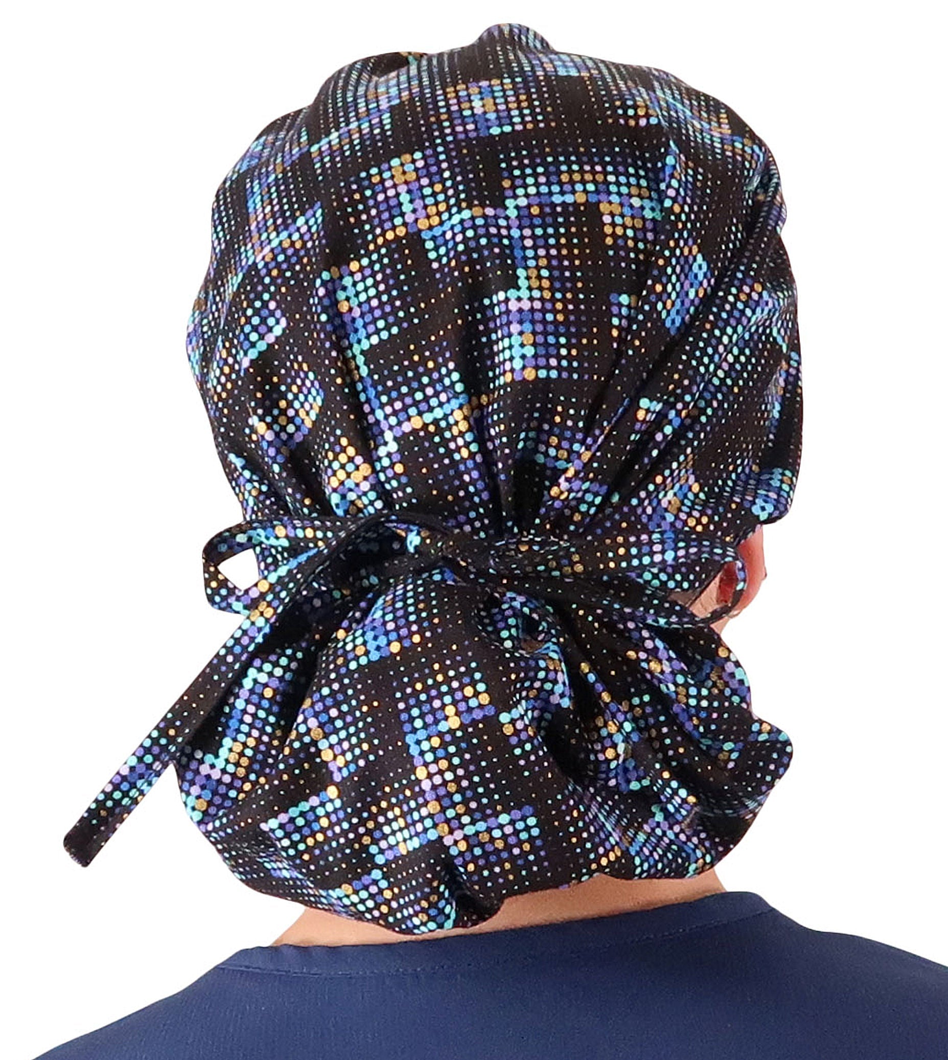 Stylish American Made Banded Bouffant Ponytail Scrub Cap - Gold Metallic Chromadots Banded Bouffant Surgical Scrub Caps