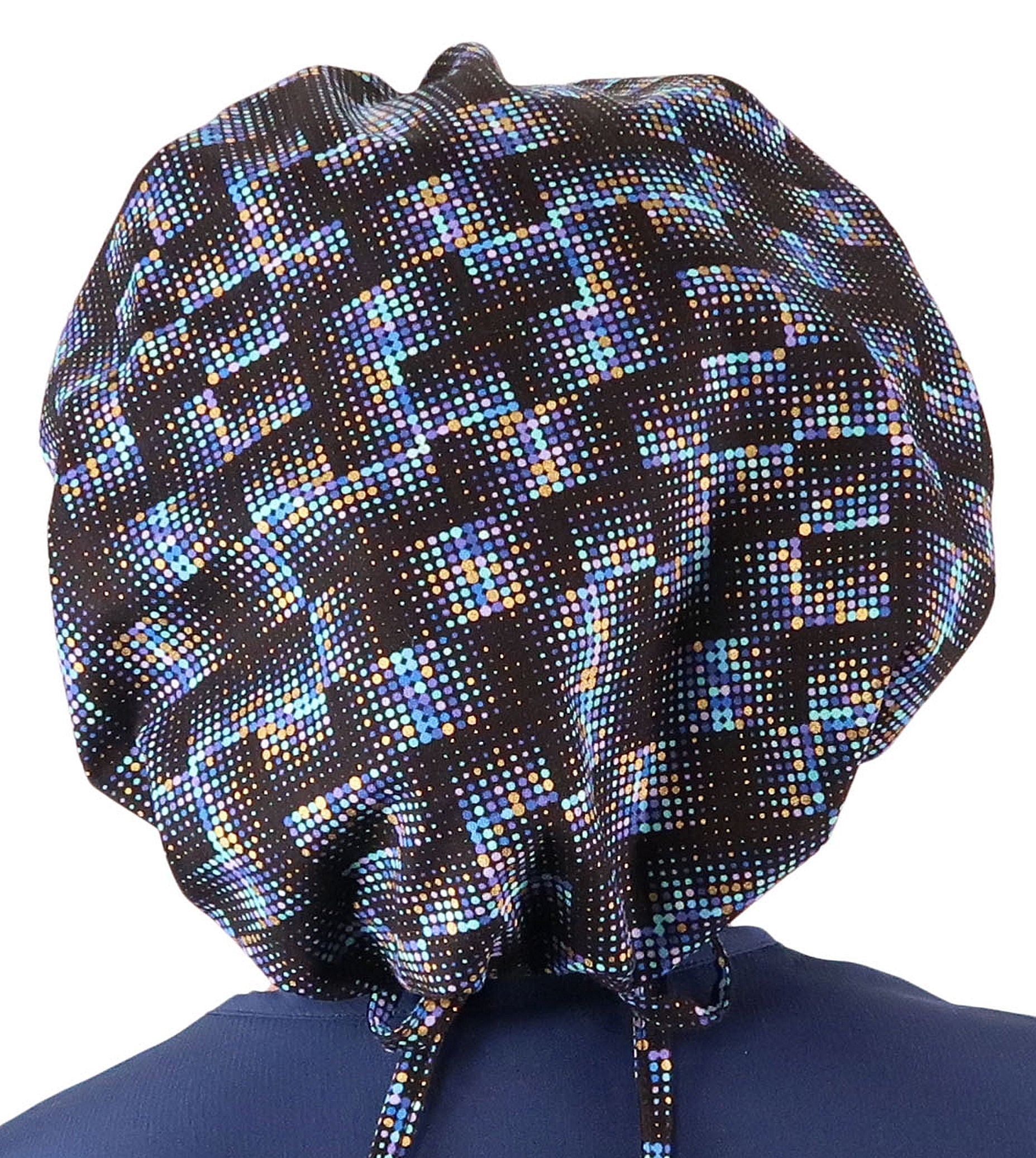 Stylish American Made Banded Bouffant Ponytail Scrub Cap - Gold Metallic Chromadots Banded Bouffant Surgical Scrub Caps
