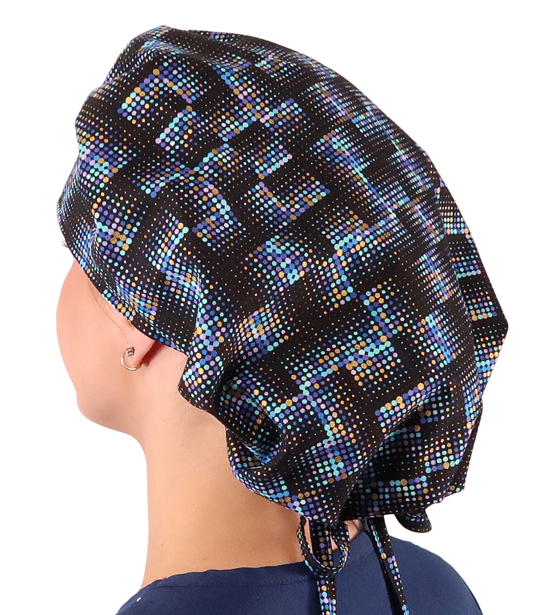 Stylish American Made Banded Bouffant Ponytail Scrub Cap - Gold Metallic Chromadots Banded Bouffant Surgical Scrub Caps