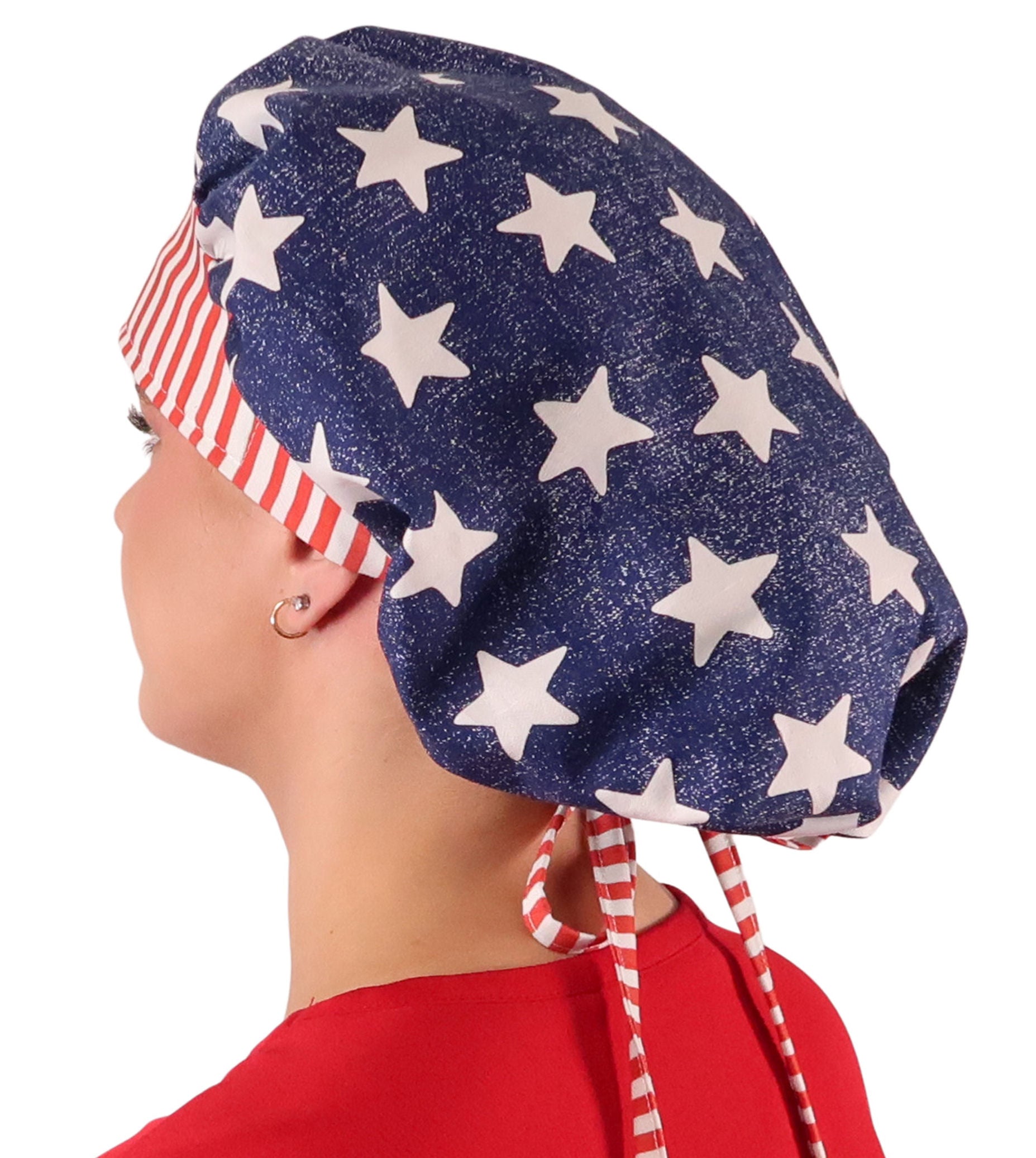 Stylish American Made Banded Bouffant Ponytail Scrub Cap - American Pride Banded Bouffant Surgical Scrub Caps