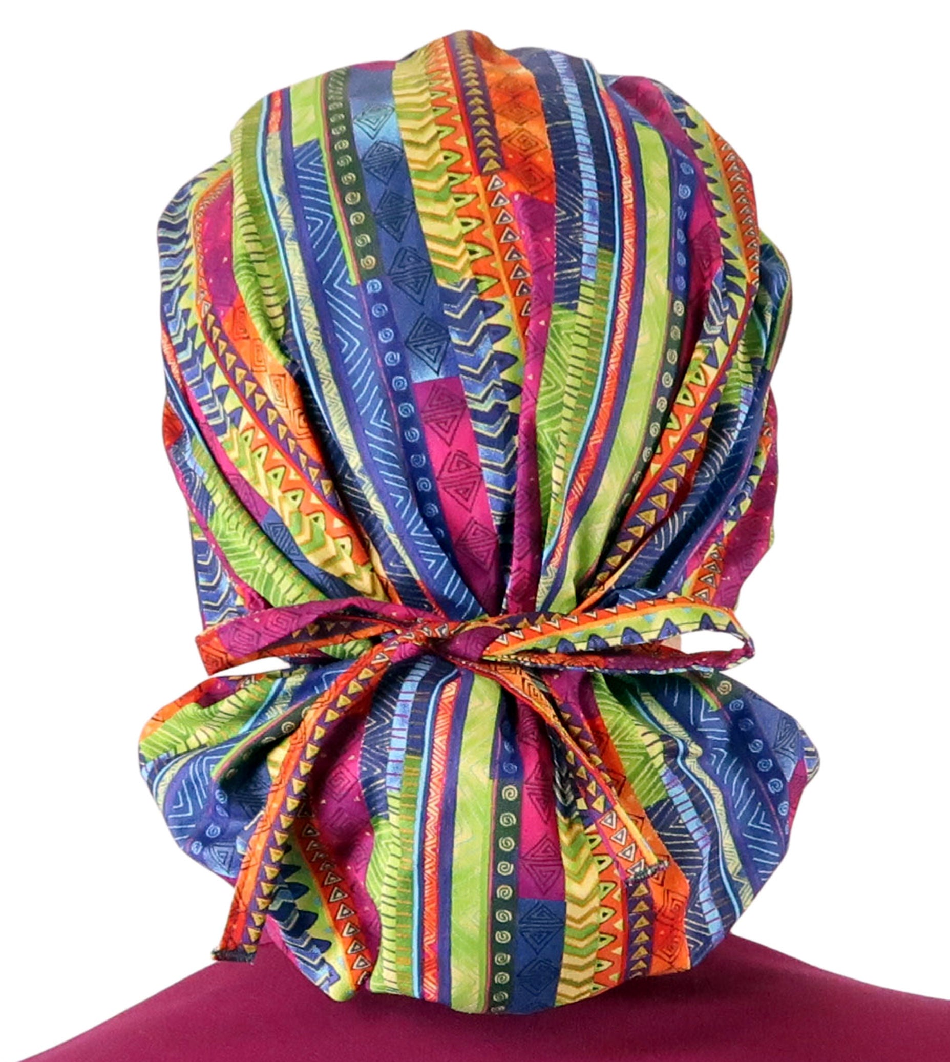 Stylish American Made Banded Bouffant Ponytail Scrub Cap - African Rhythm Banded Bouffant Surgical Scrub Caps
