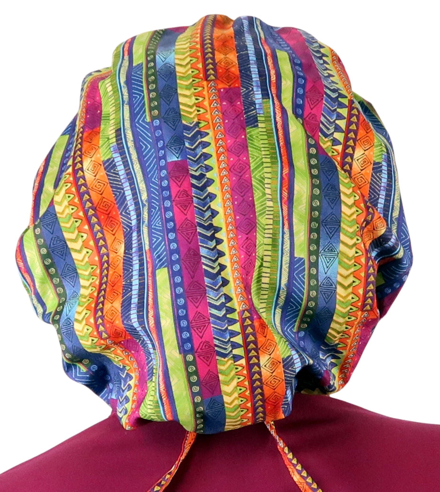 Stylish American Made Banded Bouffant Ponytail Scrub Cap - African Rhythm Banded Bouffant Surgical Scrub Caps