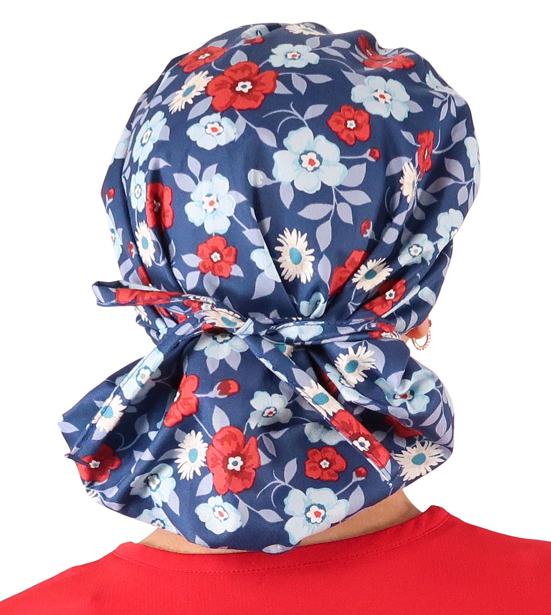 Stylish American Made Banded Bouffant Ponytail Scrub Cap - Festive Flowers Banded Bouffant Ponytail Surgical Scrub Caps