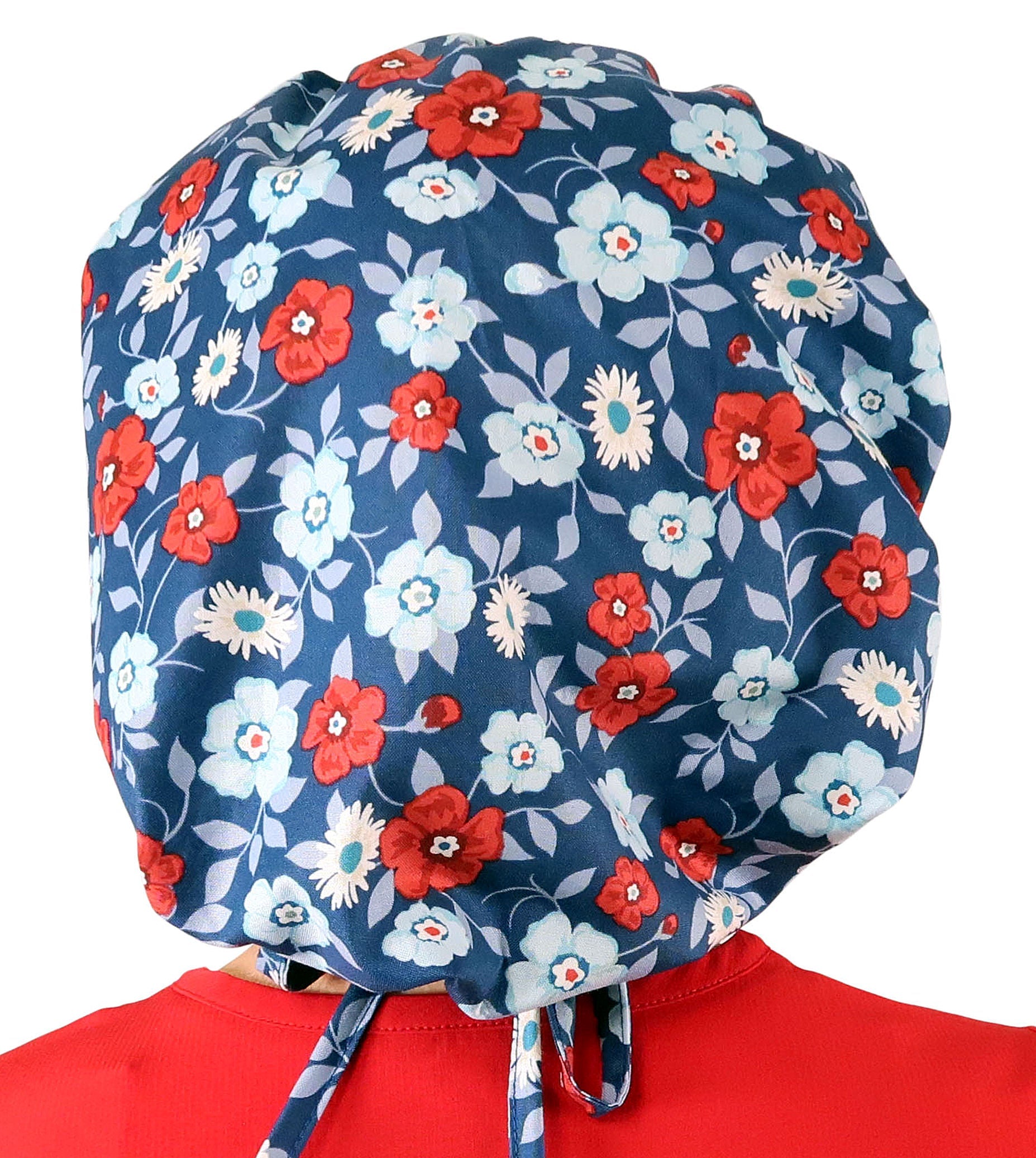 Stylish American Made Banded Bouffant Ponytail Scrub Cap - Festive Flowers Banded Bouffant Ponytail Surgical Scrub Caps