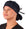 Front Facing Tied View of a Woman Wearing a Bouffant Ponytail Scrub Cap -Blue Batik Confetti Bouffant Ponytail Surgical Scrub Caps Pattern