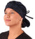 Front Facing Tied View of a Woman Wearing a Bouffant Ponytail Scrub Cap -Blue Batik Confetti Bouffant Ponytail Surgical Scrub Caps Pattern