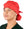 Front Facing Tied View of a Woman Wearing a Bouffant Ponytail Scrub Cap -Darling Dotties Red with White Dots Bouffant Ponytail Surgical Scrub Caps Pattern