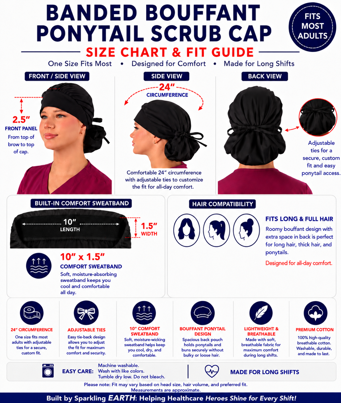 Banded Bouffant Ponytail Scrub Cap - Holly Jolly Words