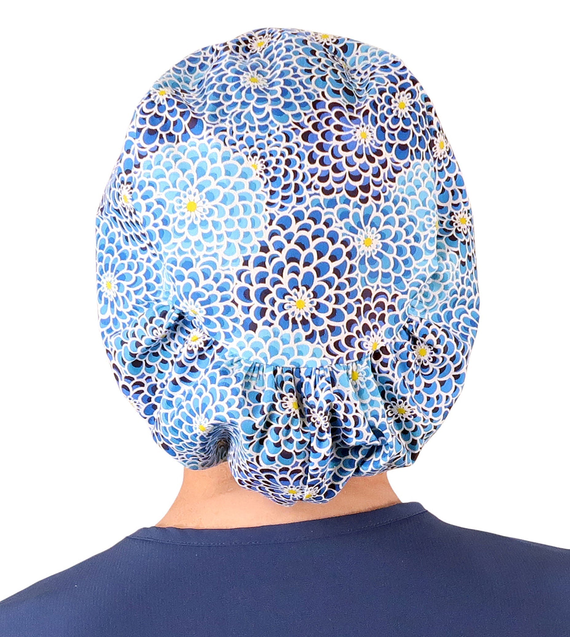 Euro Style Riley Comfort Scrub Cap - American Made - Blue Dahlia Dreams Riley Comfort Scrub Caps