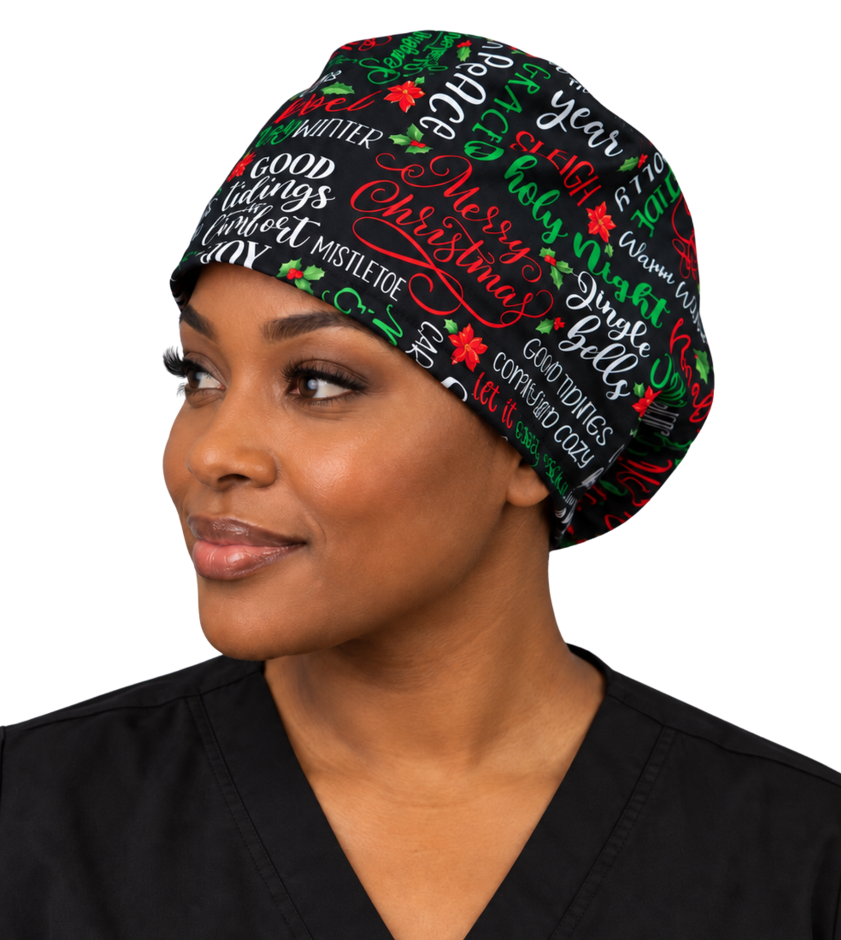Riley Comfort Scrub Cap - Holly Jolly Words (Holiday)