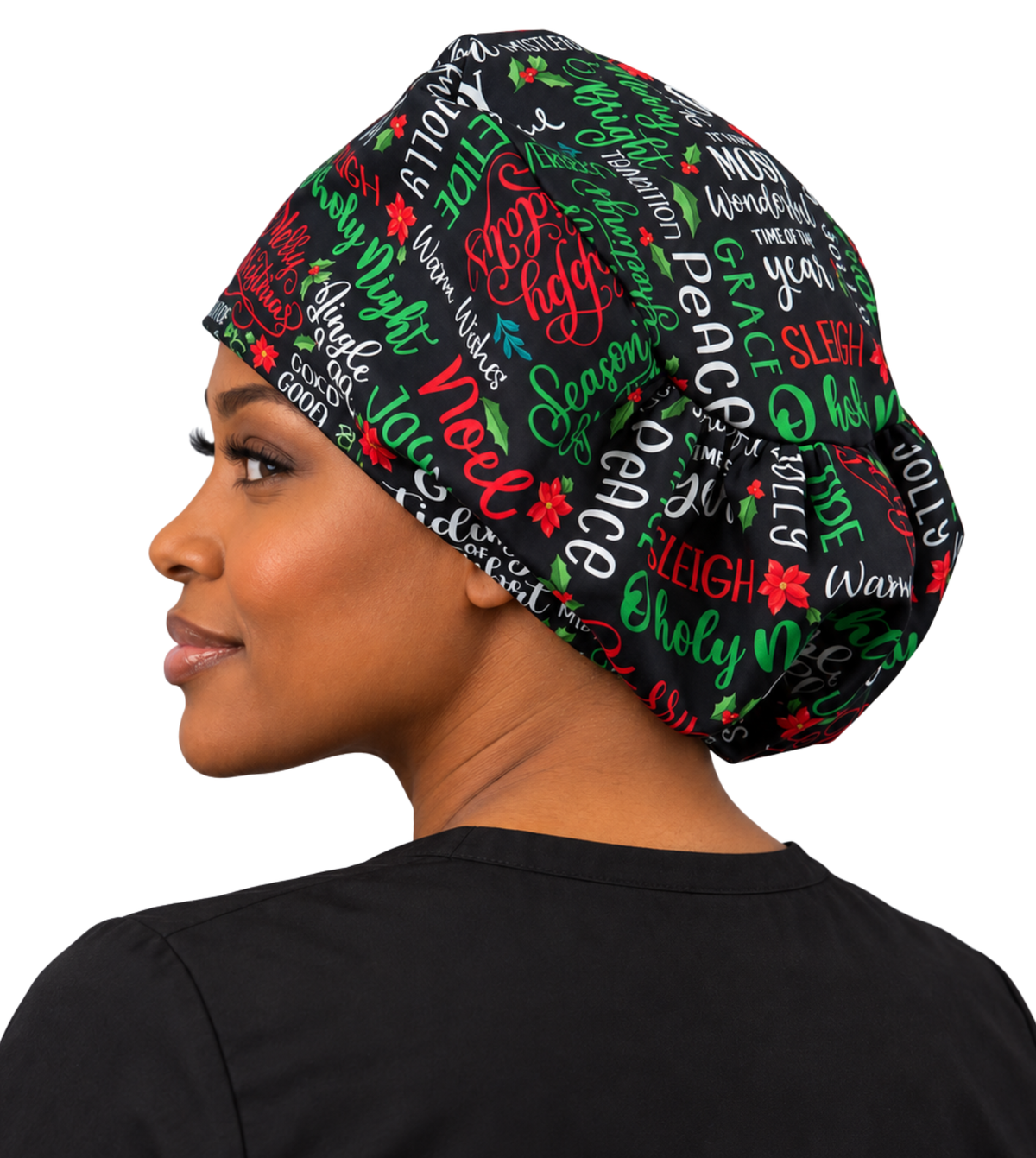 Riley Comfort Scrub Cap - Holly Jolly Words (Holiday)