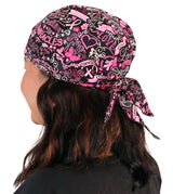 Skull Cap - Pink Ribbon Collage on Black