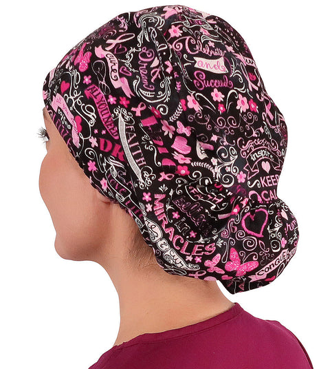 Euro Style Riley Comfort Scrub Cap - American Made - Pink Ribbon Collage
