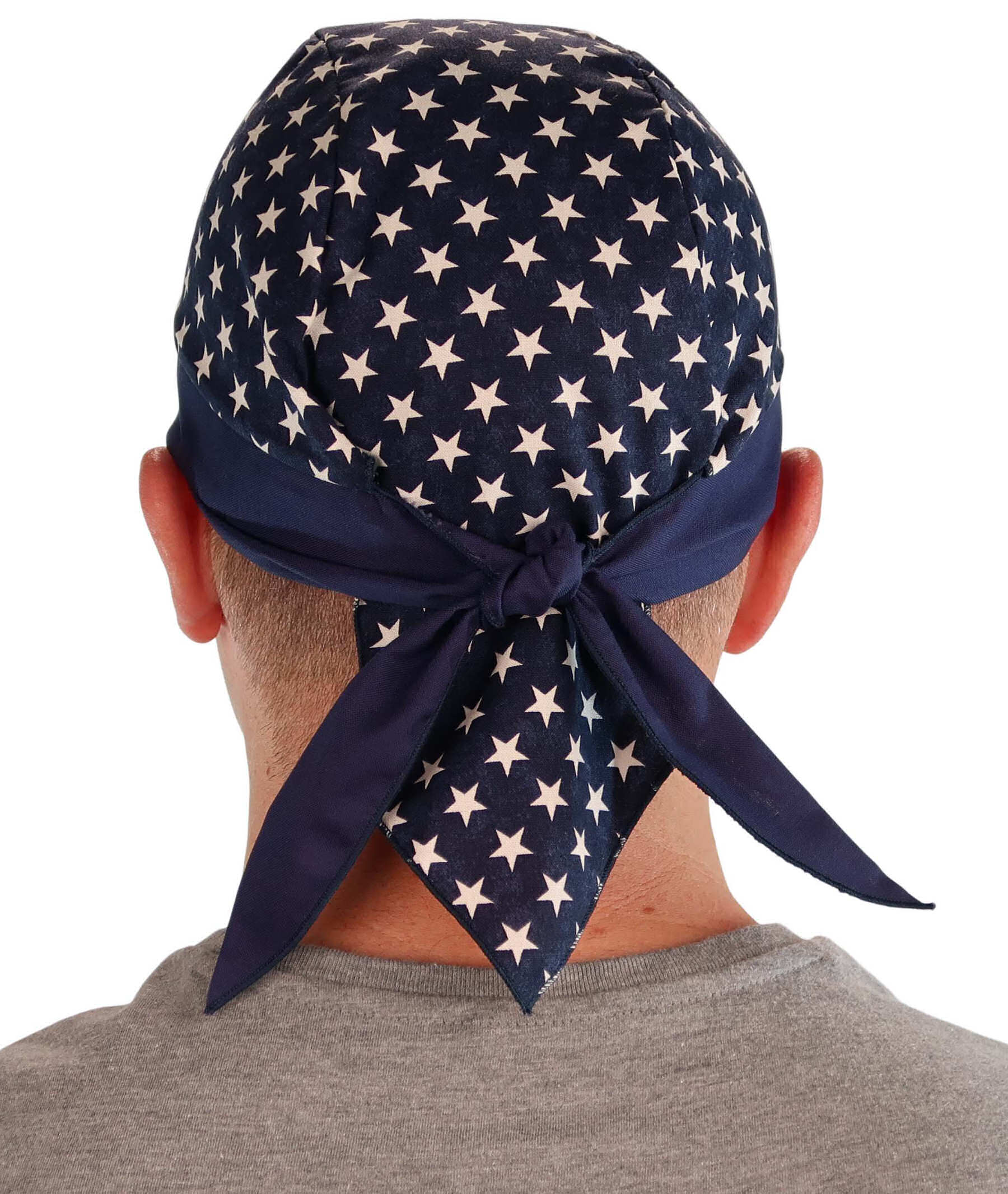 Breathable Cotton Skull Caps: Perfect for Any Activity - Navy Blue with Stars and Navy Band Classic Skull Caps