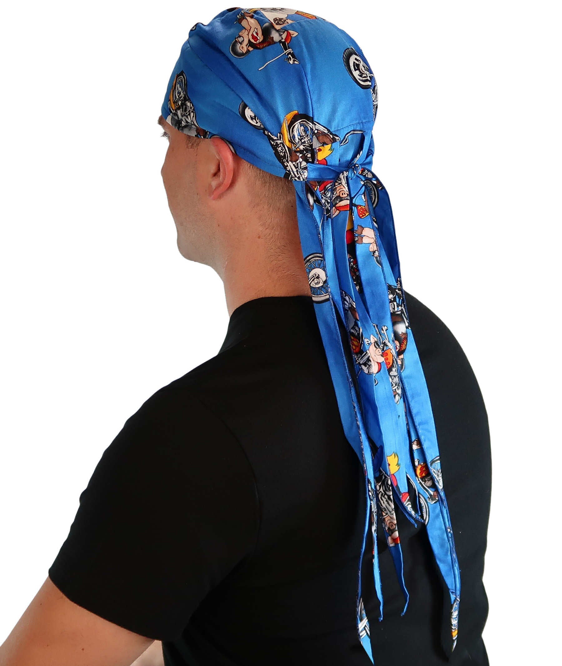 Nomad 10 Skull Cap - Rockstar Style for the Open Road - American Made - Hogs on Cycles on Blue - Nomad 10 Skull Caps - Sparkling EARTH