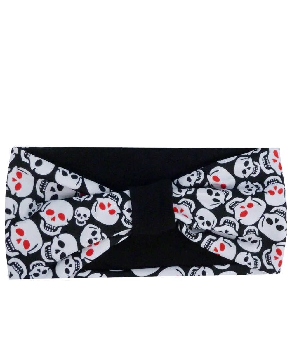 Reversible Stretch Headband – Stylish, Comfortable & USA-Made -  Red Eye Skulls on Black - Stretch Headbands - Sparkling EARTH