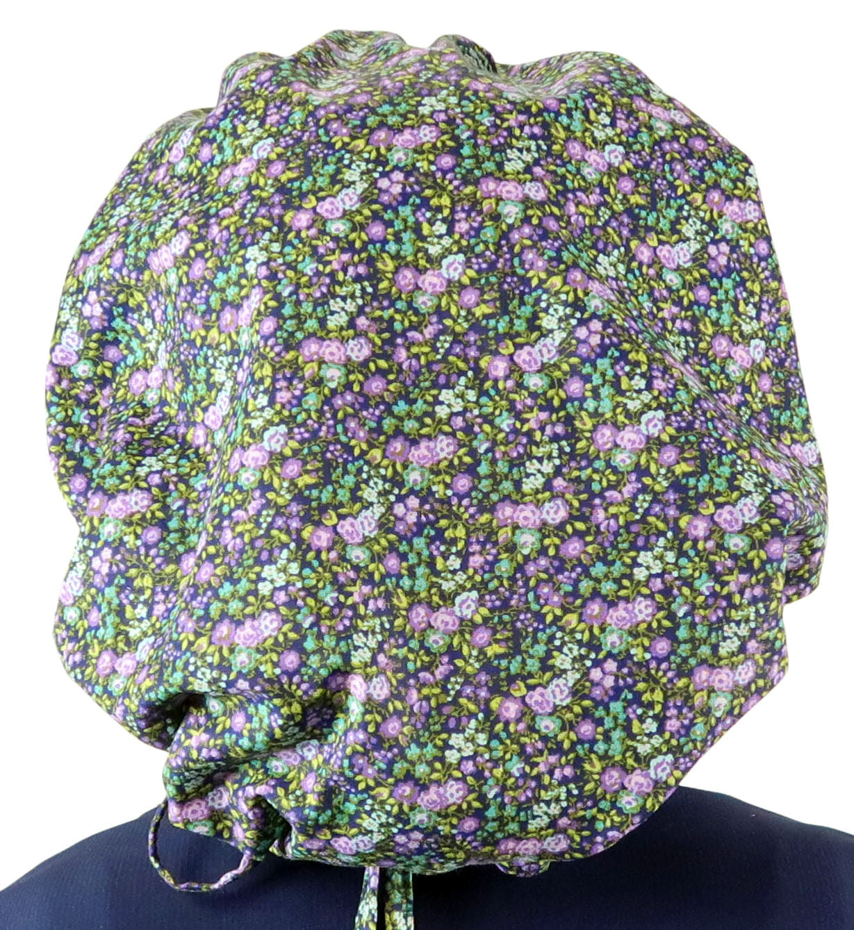 Stylish American Made Banded Bouffant Ponytail Scrub Cap - Lovely Lavender Flowers Banded Bouffant Surgical Scrub Caps