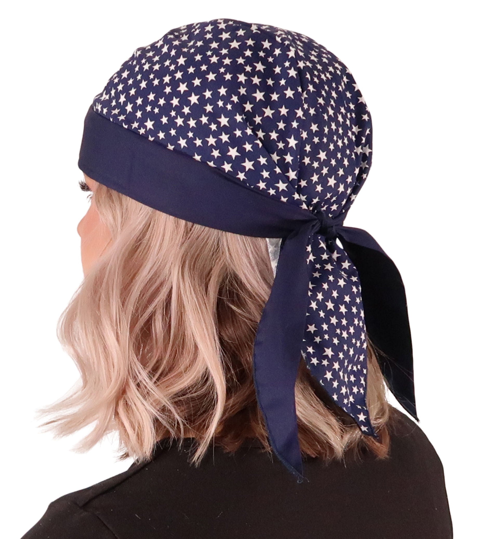 Breathable Cotton Skull Caps: Perfect for Any Activity - Small Stars on Navy with Navy Band Classic Skull Caps