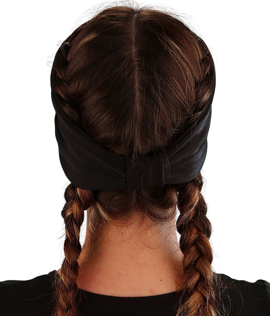 Embellished Reversible Stretch Headband – Stylish, Comfortable &amp; USA-Made -  Black Headband with Dark Pink Fancy Crazy Bitch Rhinestud Design - Stretch Headbands - Sparkling EARTH